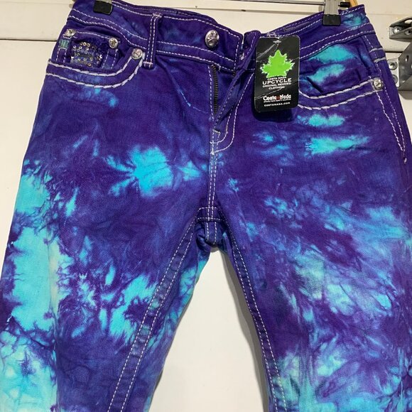 NEW COSTA NADA UPCYCLE MISS ME LOW RISE BOOT STRETCH TIE-DYE JEANS SIZE 28 - Picture 1 of 13